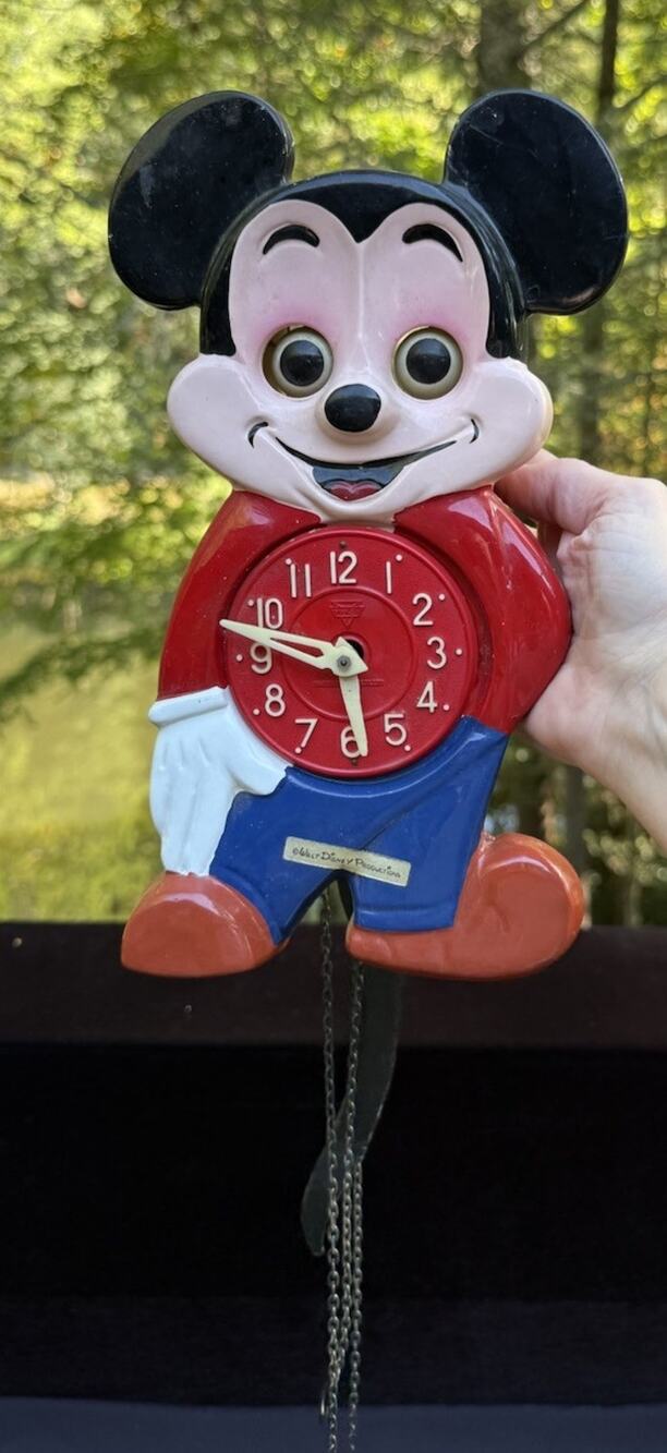 1960s Mickey Mouse Wall Clock Japan Made Miken Tail Pendulum Eye Movement Rare